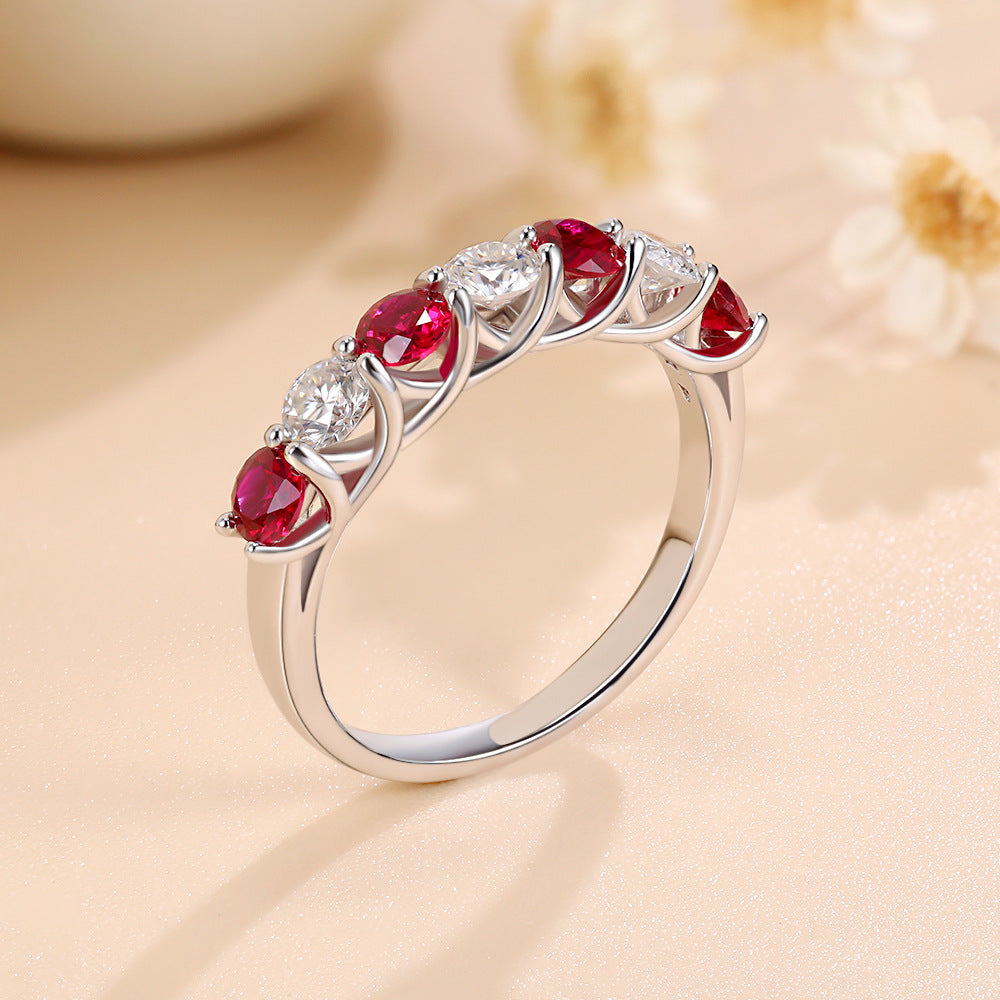 Two Tone Half Eternity Moissanite Silver Band