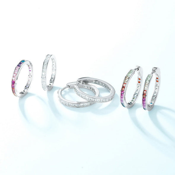 Colorful Rainbow Princess Cut Ring Wedding Band