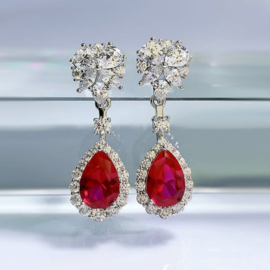 Vintage Ruby Stone Sterling Silver Drop Earrings