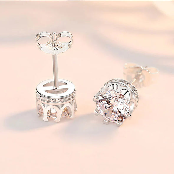 Simple Crown Design Stud Earrings In Sterling Silver