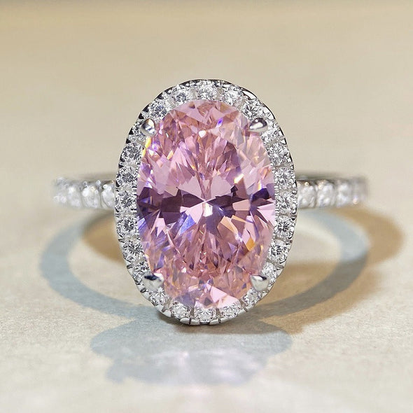 Exquisite Oval Cut Halo Sterling Silver Engagement Ring