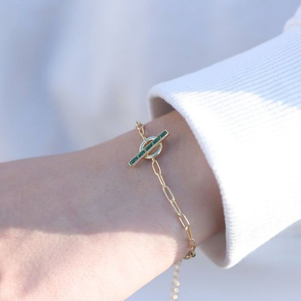 Geometric Emerald Green Sterling Silver Bracelet