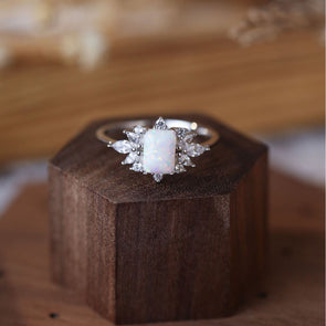 Sweet Leaves Design Opal Sterling Silver Ring