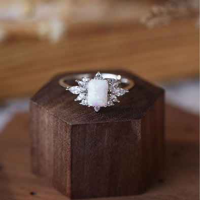 Sweet Leaves Design Opal Sterling Silver Ring