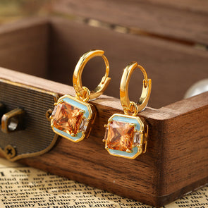 Retro Drip Glaze Geometric Square Earrings