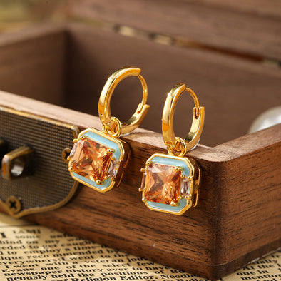 Retro Drip Glaze Geometric Square Earrings