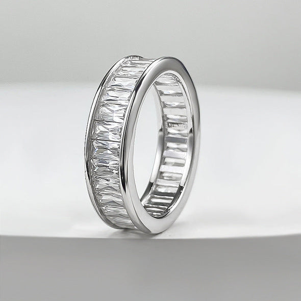 Gorgeous Princess Cut Paved Sterling Silver Wedding Band