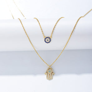 Devil Eye Hamsa Palm Double Layed Necklace