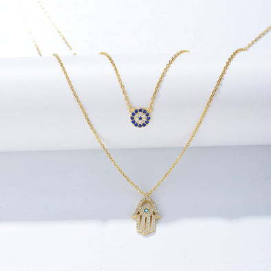 Devil Eye Hamsa Palm Double Layed Necklace