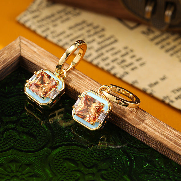 Retro Drip Glaze Geometric Square Earrings