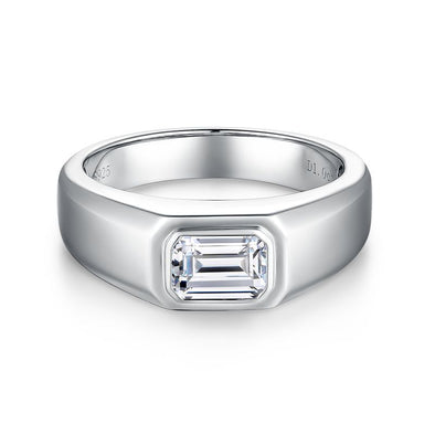 1.0CT Emerald Cut Moissanite Silver Men's Wedding Ring Band