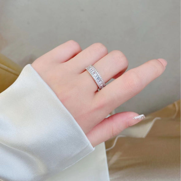 Three Rows Design Paved Sterling Silver Wedding Band