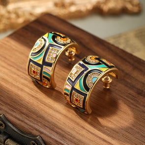 Vintage Colored Enamel C-Shaped Earrings