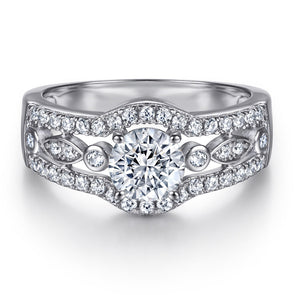 Vintage Hallow Design Round Cut Sterling Silver Engagement Ring