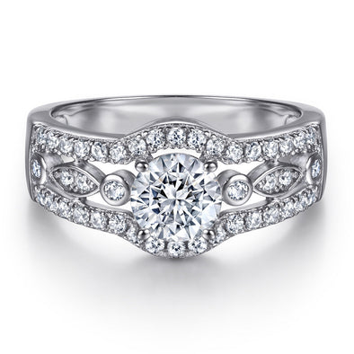 Vintage Hallow Design Round Cut Sterling Silver Engagement Ring
