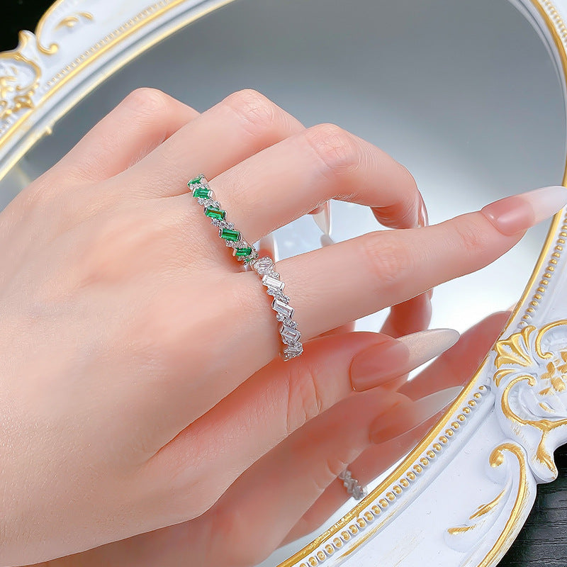 Emerlad Green Eternity Sterling Silver Band