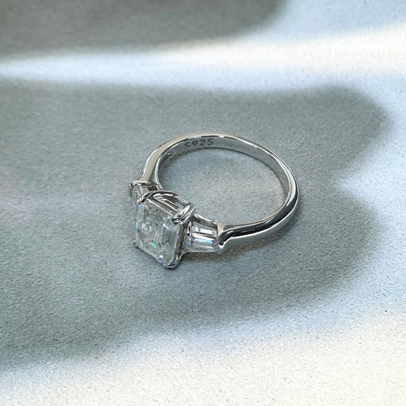 Classic Emerald Cut 2.0ct Moissanite Sterling Silver Engagement Ring