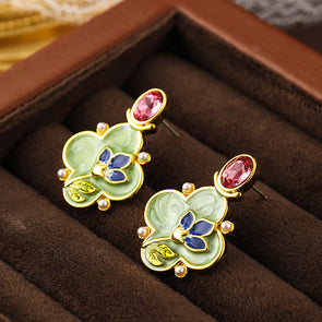 Enamel Flower Oil Painting Pearl Drop Earrings And Necklace