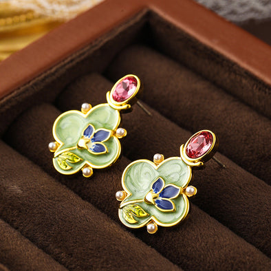 Enamel Flower Oil Painting Pearl Drop Earrings And Necklace