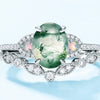2 Pcs Natural Green Moss Agate Ring Set For Women