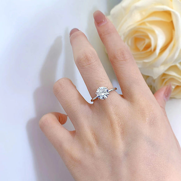 Classic 1.0ct Round Cut Sterling Silver Engagement Ring