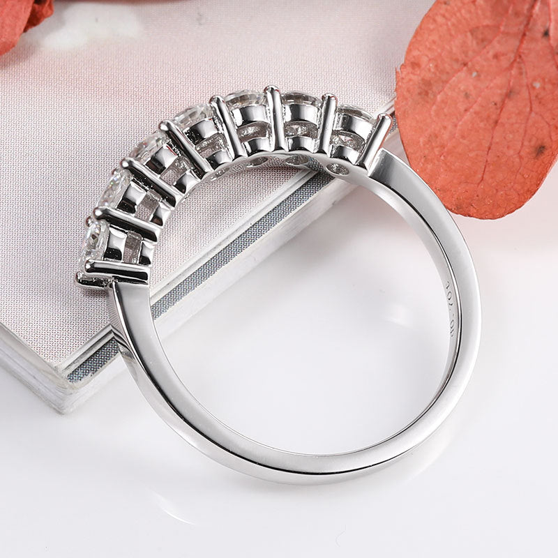 7 Stone D Color Moissanite 18k White Gold Plated Ring