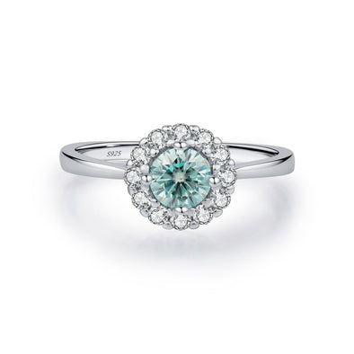 Halo 0.5CT Green Moissanite Silver Ring