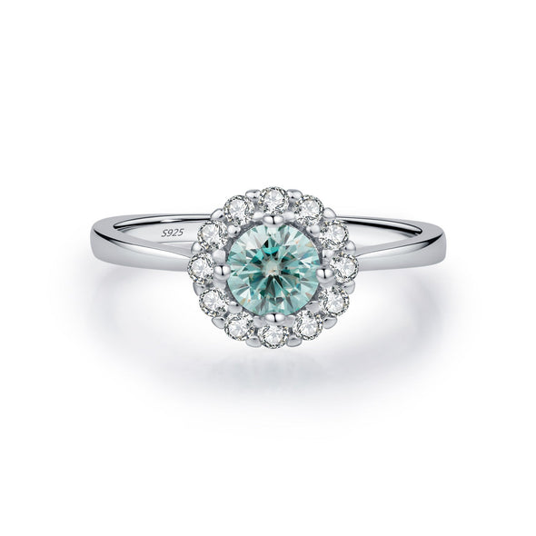 Halo 0.5CT Green Moissanite Silver Ring