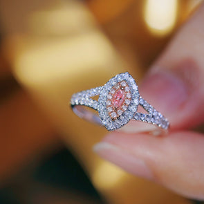 Luxury Marquise Double Halo Sterling Silver Ring