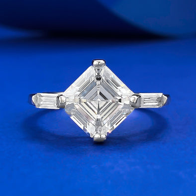 Classic Asscher Cut Solitaire Engagement Ring in Sterling Silver