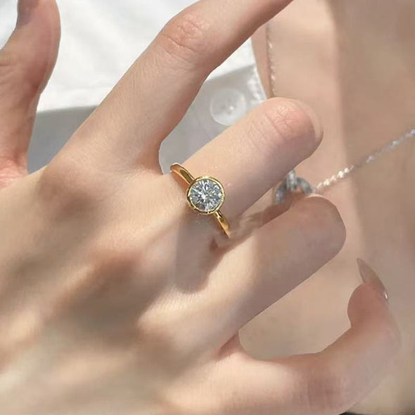 Simple Round Cut Golden Tone Engagement Ring