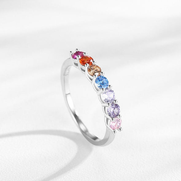 Round Cut Multi-color Sterling Silver Wedding Band