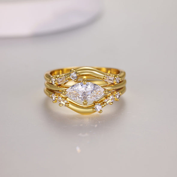 3 Pcs Marquise Cut Moissanite Sterling Silver Ring Set