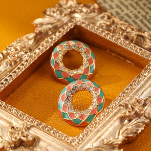 Simple Geometric Round Enamel Silver Earrings