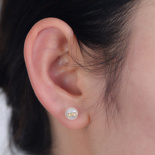 Infinity Pearls Sterling Silver Stud Earrings