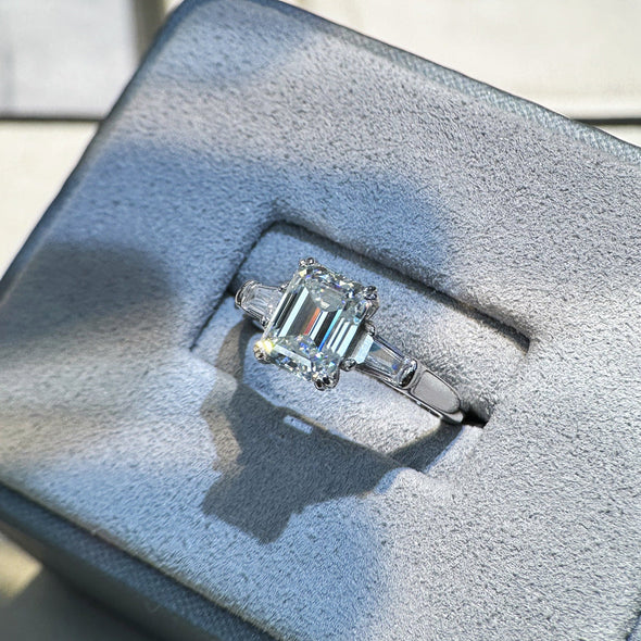 Classic Emerald Cut 2.0ct Moissanite Sterling Silver Engagement Ring