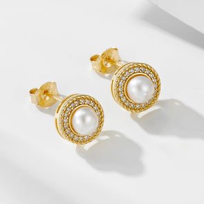 Retro Halo Natural Pearls Stud Earrings