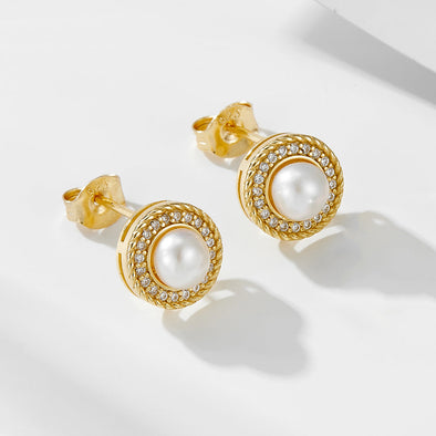 Retro Halo Natural Pearls Stud Earrings