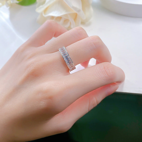 Gorgeous Princess Cut Paved Sterling Silver Wedding Band