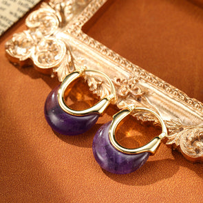 Vintage Natural Amethyst U-shaped Earrings