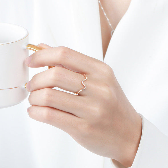 Simple Wave Design Rose Golden Tone Wedding Band