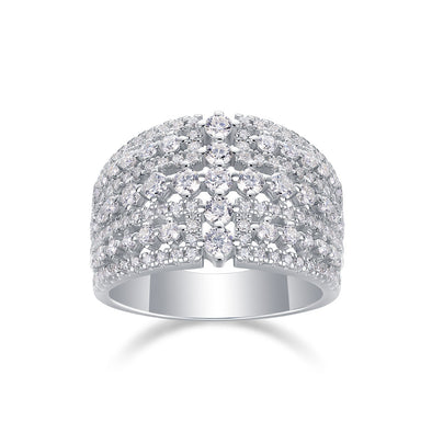Luxury Moissanite 18K White Gold Plated Sterling Silver Wedding Band