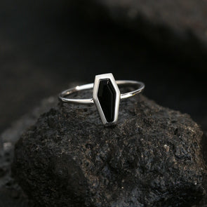 Simple Black Onyx Sterling Silver Engagement Ring