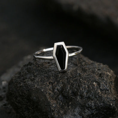 Simple Black Onyx Sterling Silver Engagement Ring