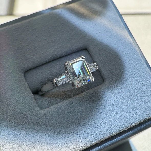 Classic Emerald Cut 2.0ct Moissanite Sterling Silver Engagement Ring