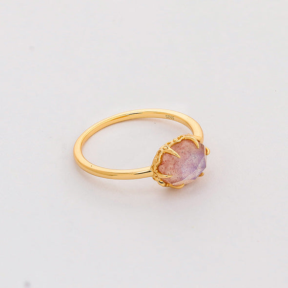 Classic Natural Strawberry Crystal Sterling Silver Ring