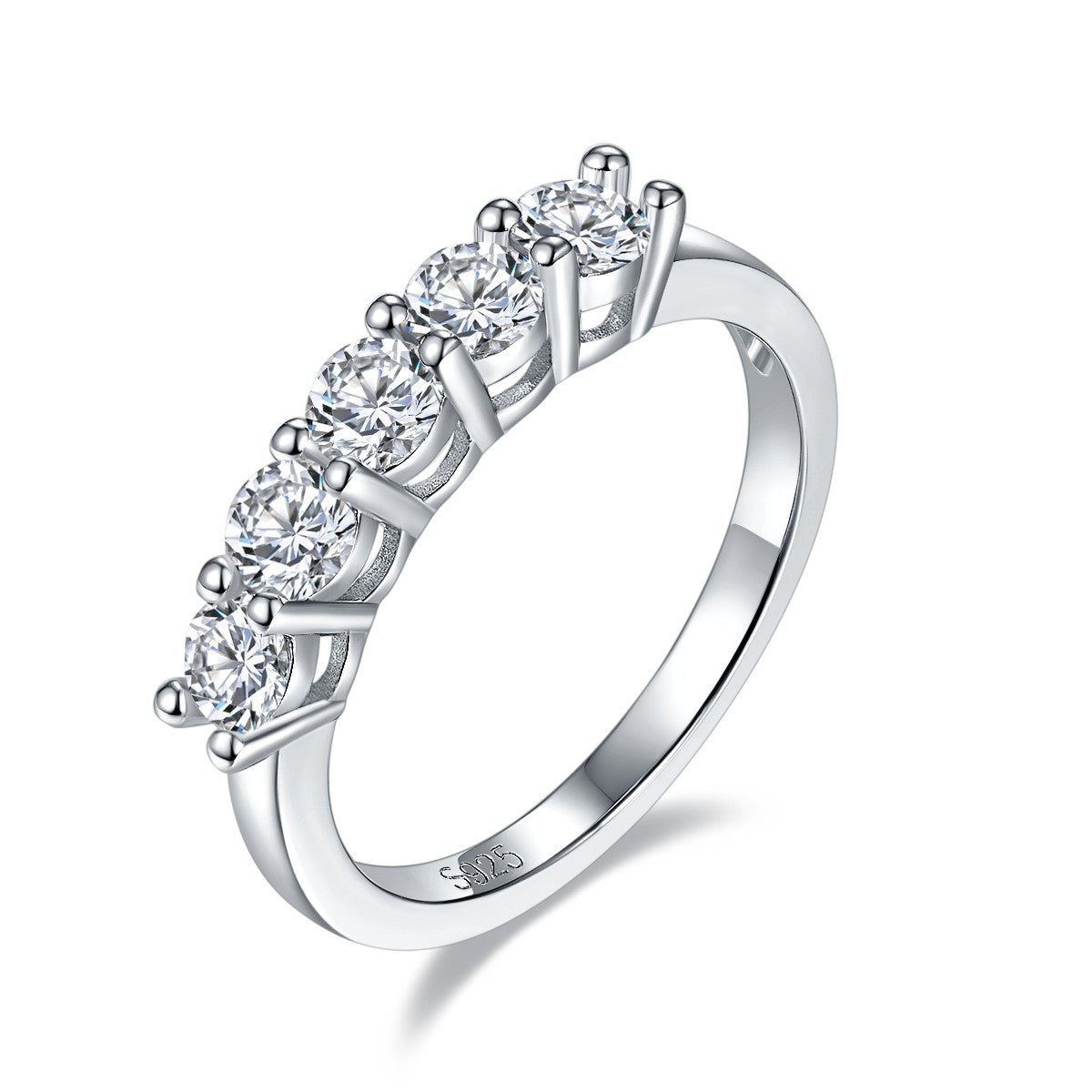 7 Stone D Color Moissanite 18k White Gold Plated Ring