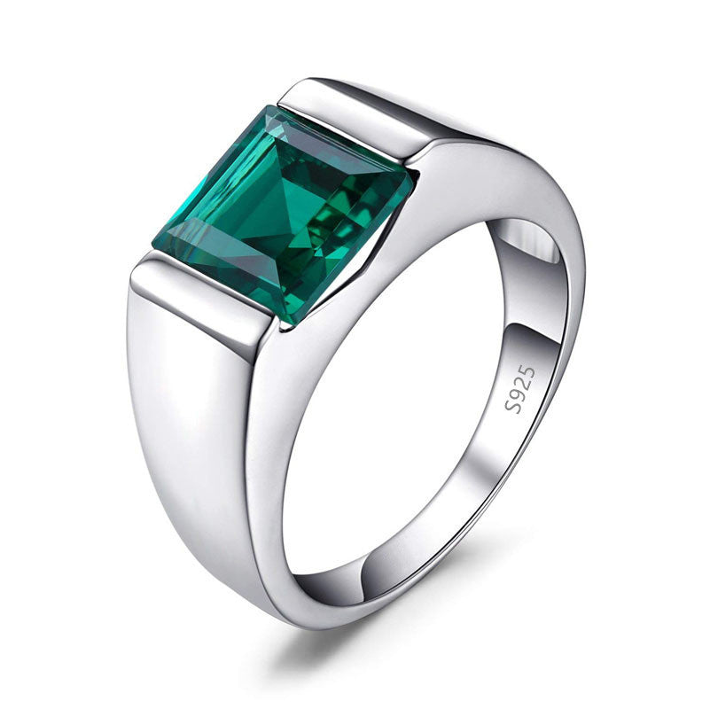 Men’s Sterling Silver Wedding Band with Colored Center Stone – Sizes 8–12.5