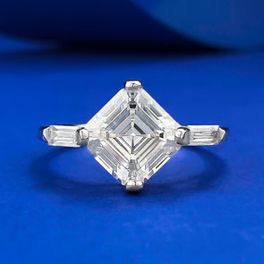 Classic Asscher Cut Solitaire Engagement Ring in Sterling Silver