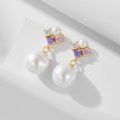 Elegant Pearls Sterling Silver Pendant Earrings